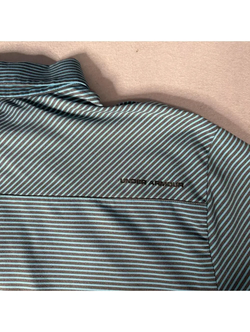 Under Armour Polo Shirt Mens 2XL XXL Green Striped Short‎ Sleeve Heat Gear Loose